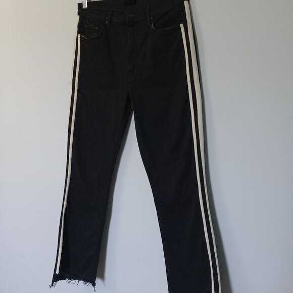 MOTHER Black Cropped Jeans with White Stripes - Picture 5 of 15